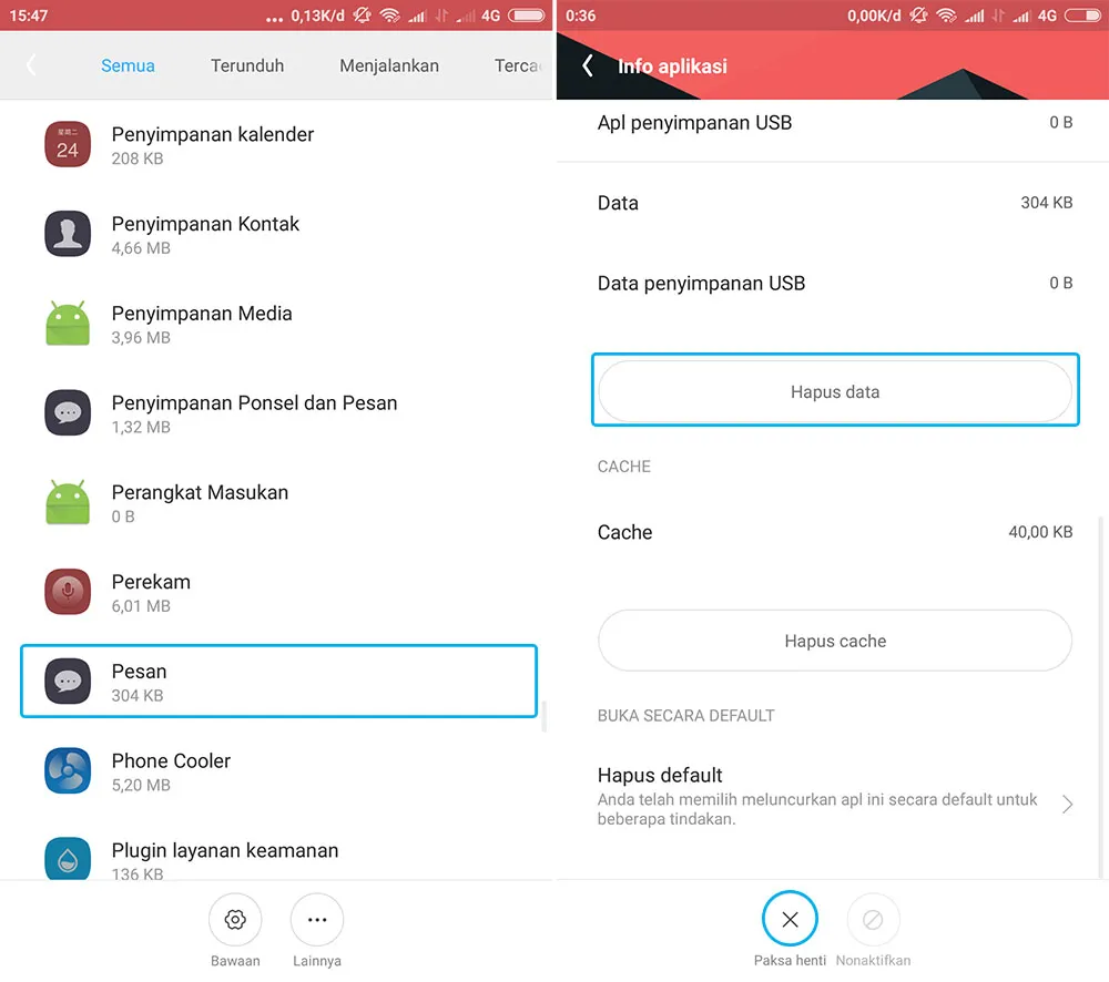 Hapus Data Pesan Xiaomi