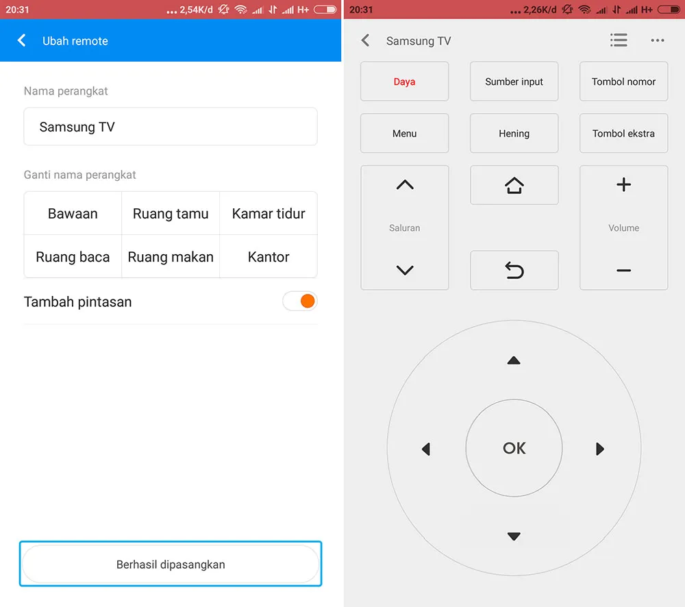 Mi Remote Berhasil Dipasangkan