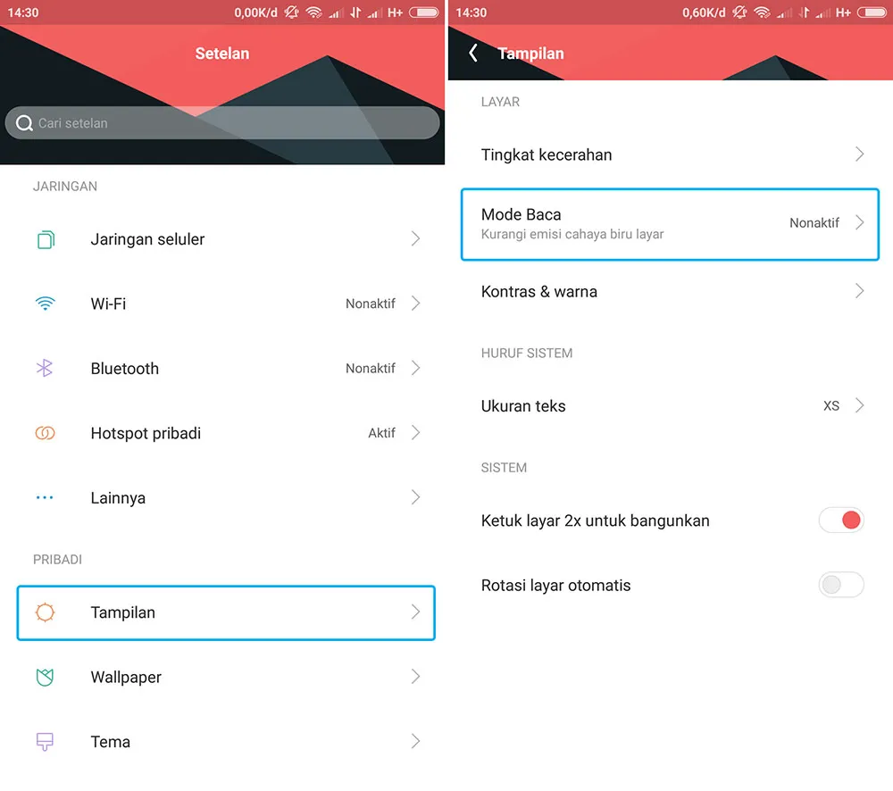 Aktifkan Mode Baca Xiaomi