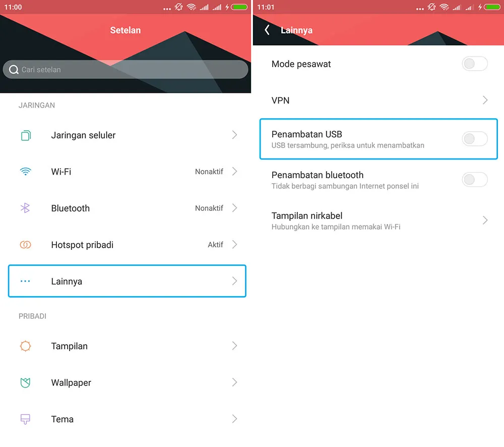 Aktifkan Penambatan USB 