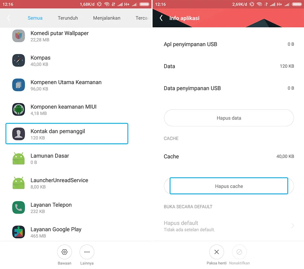 Hapus Cache Kontak Xiaomi