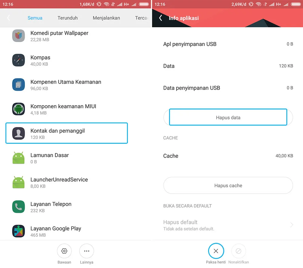 Hapus Data Kontak Xiaomi