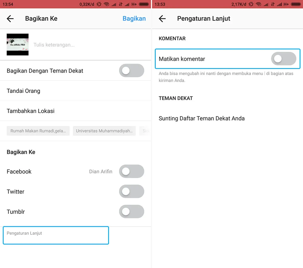 Matikan Komentar - Unggahan Baru