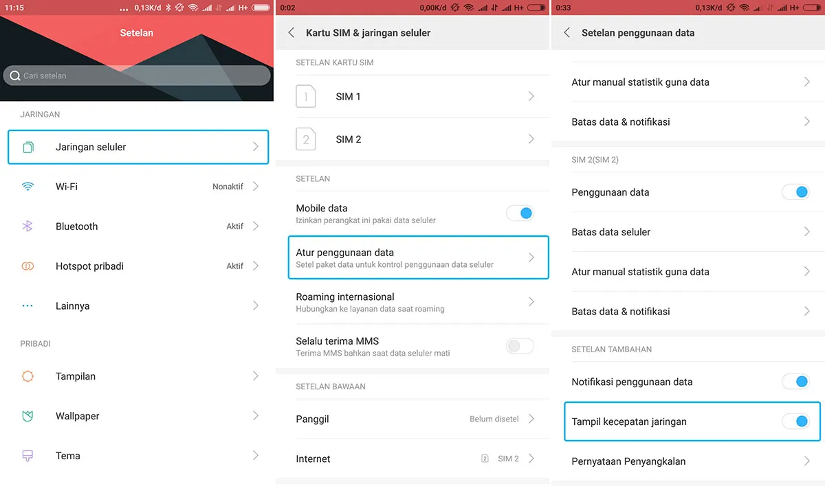 Menampilkan Kecepatan Akses Internet