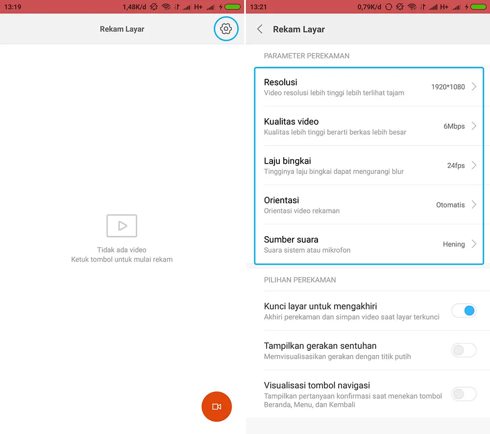 Setting Rekam Layar di Xiaomi