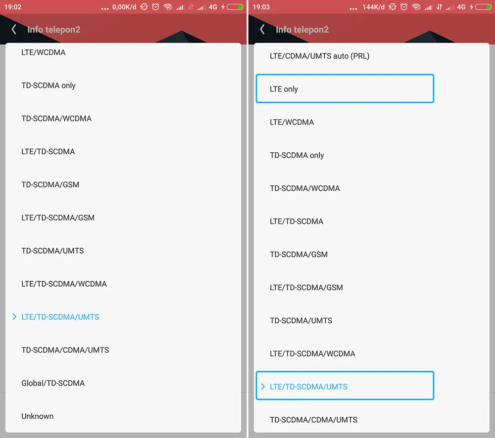 WCDMA ke 4G LTE Only di Xiaomi