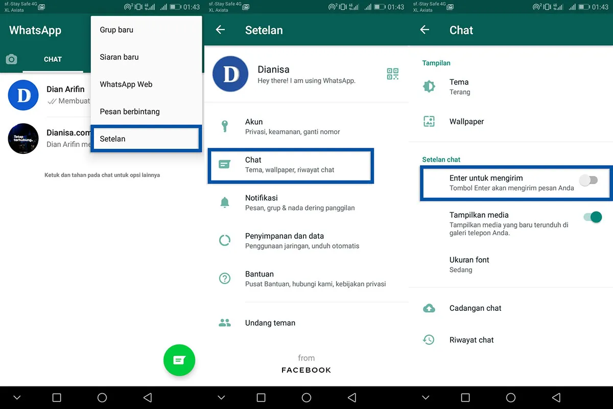 Mematikan fitur Tekan enter untuk mengirim pesan WhatsApp