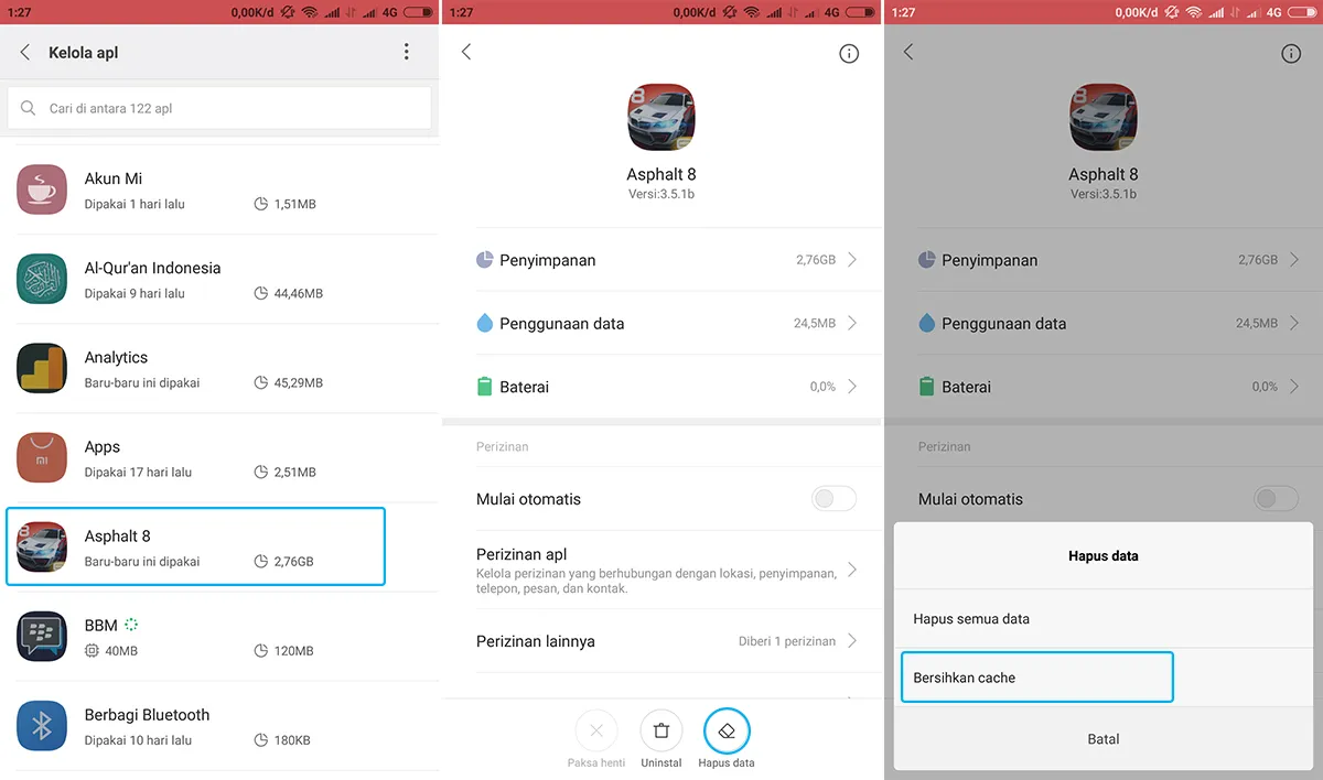 Bersihkan Cache Asphalt 8