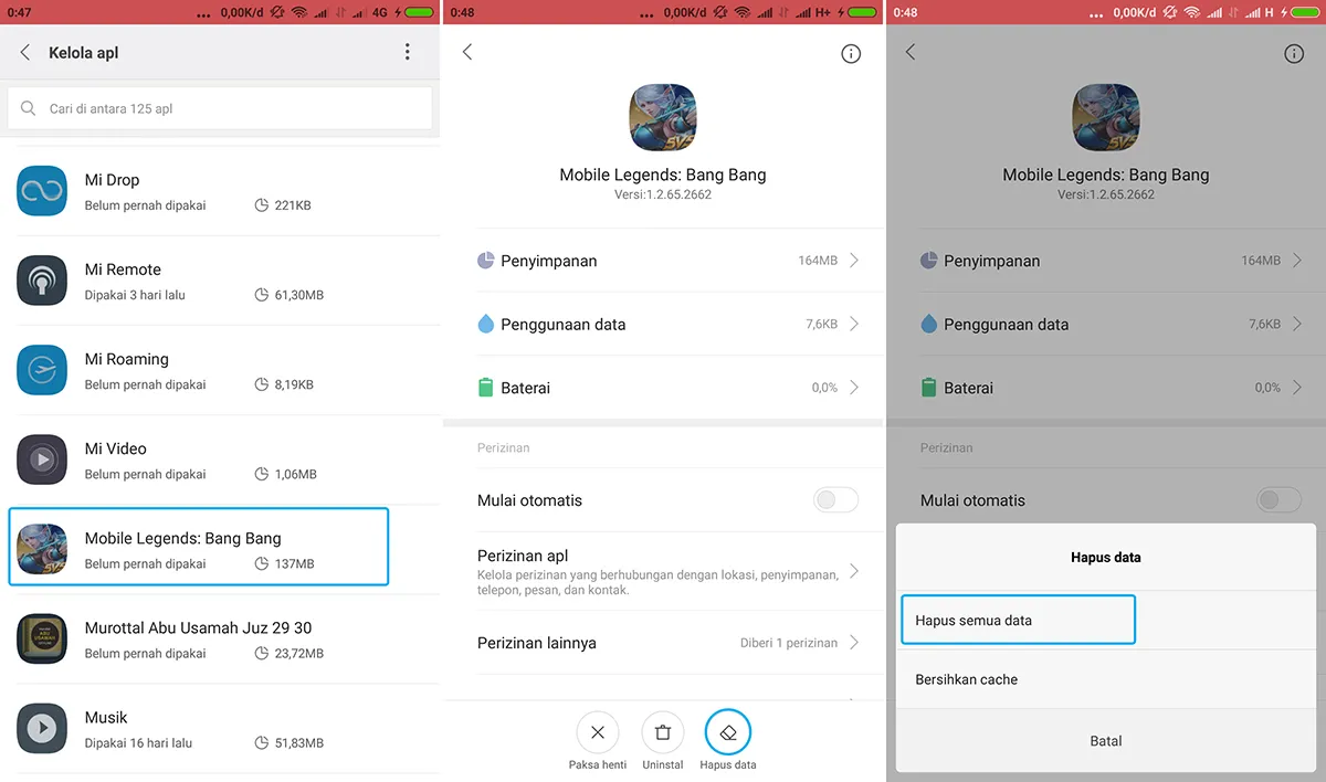 Bersihkan Data Mobile Legend