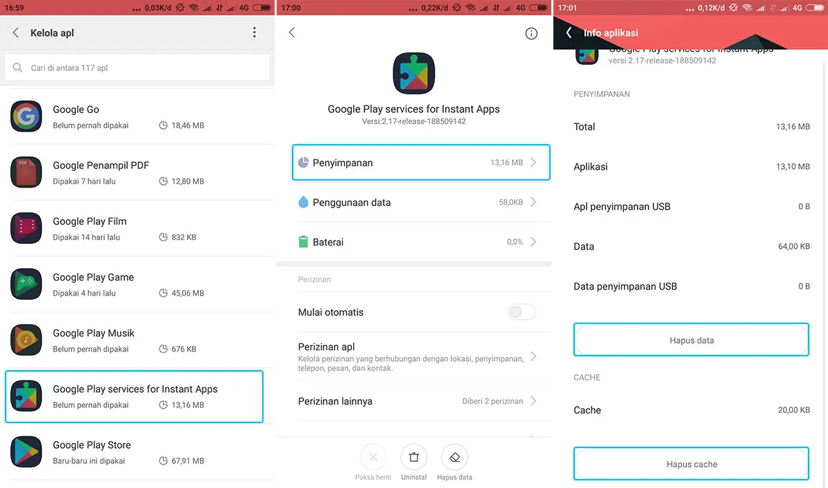 Hapus Cache Google Play Service