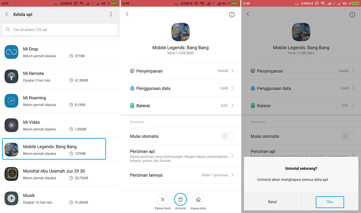 Uninstal Mobile Legend