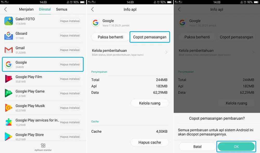 Copot Pemasangan Google Penelusuran