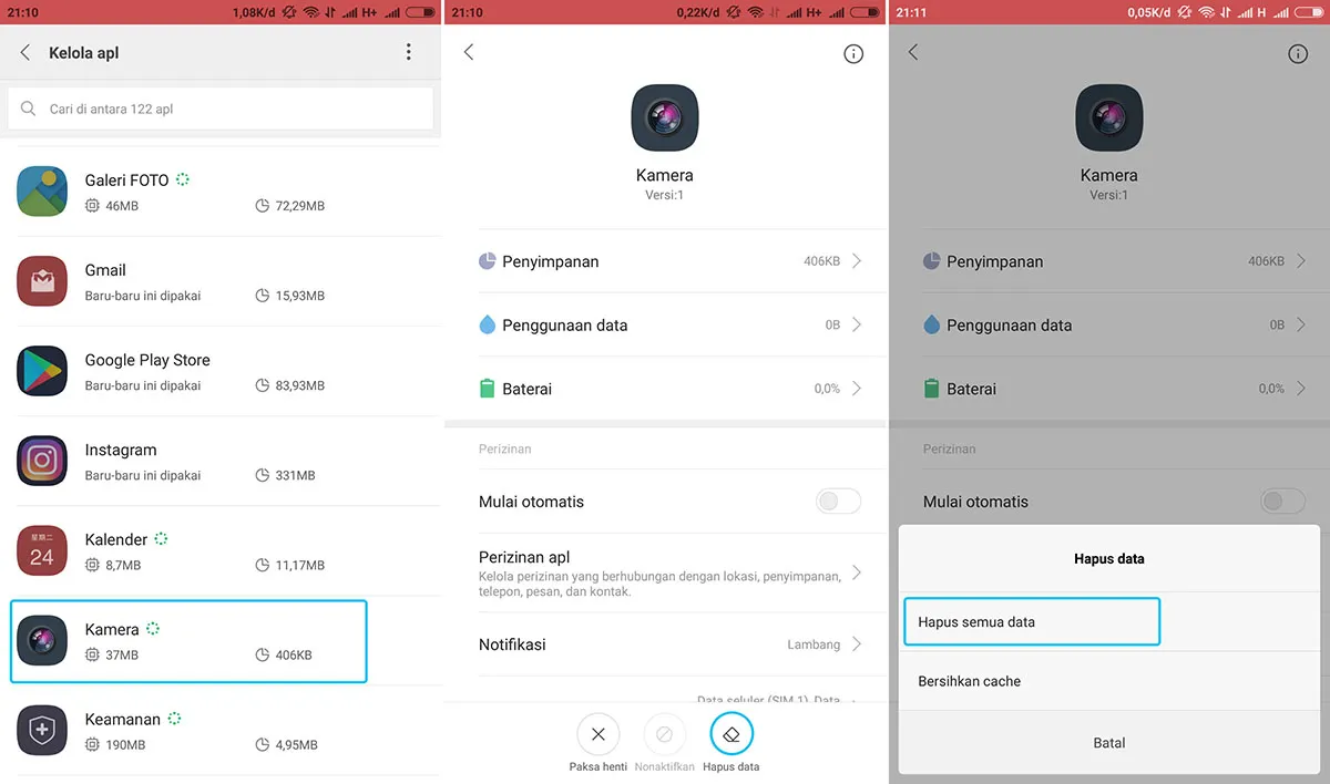 Hapus Data Kamera Xiaomi