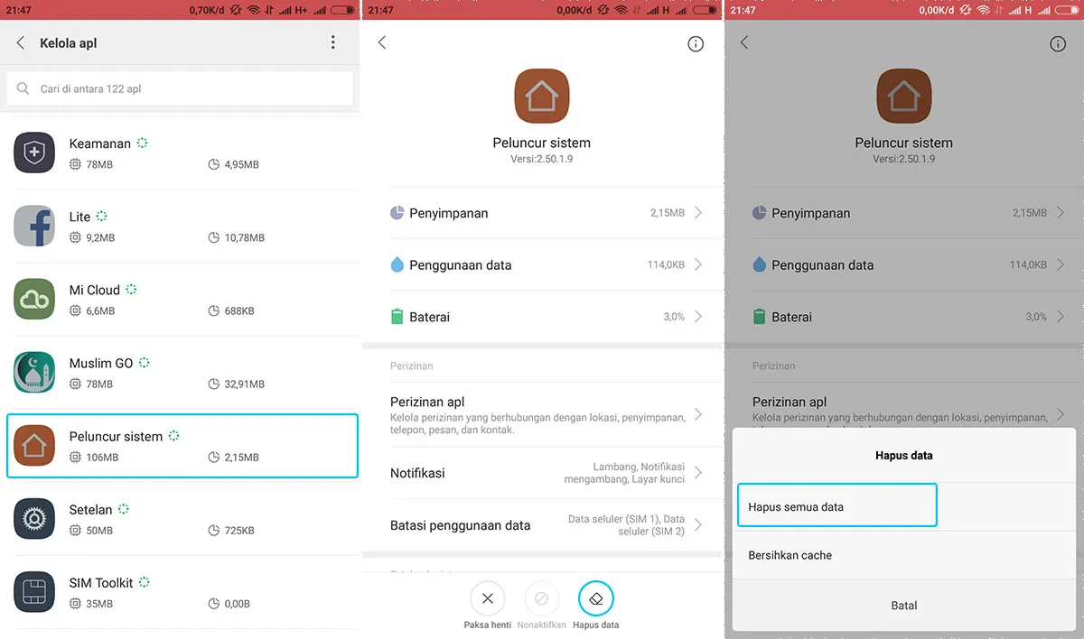 Hapus Data Peluncur Sistem Xiaomi