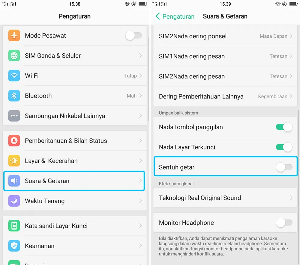 Mematikan Setuh Getar OPPO A71