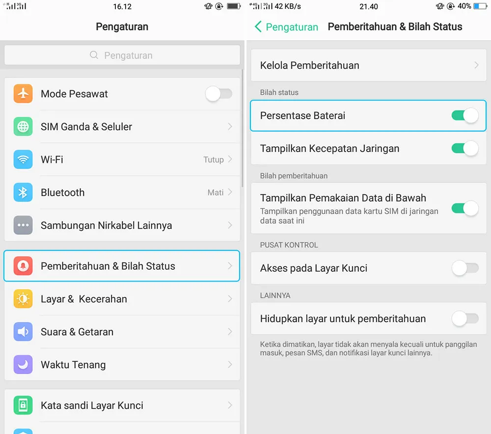Persentase Baterai OPPO A71