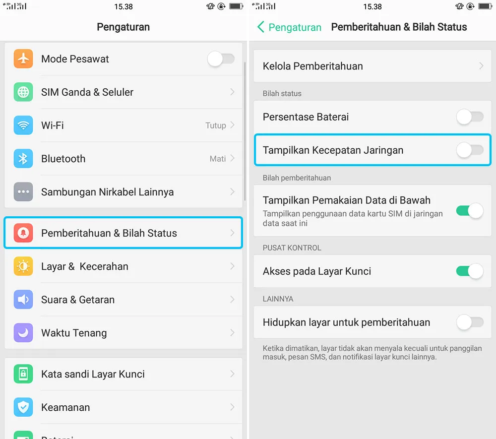 Tampilkan Kecepatan Internet OPPO A71