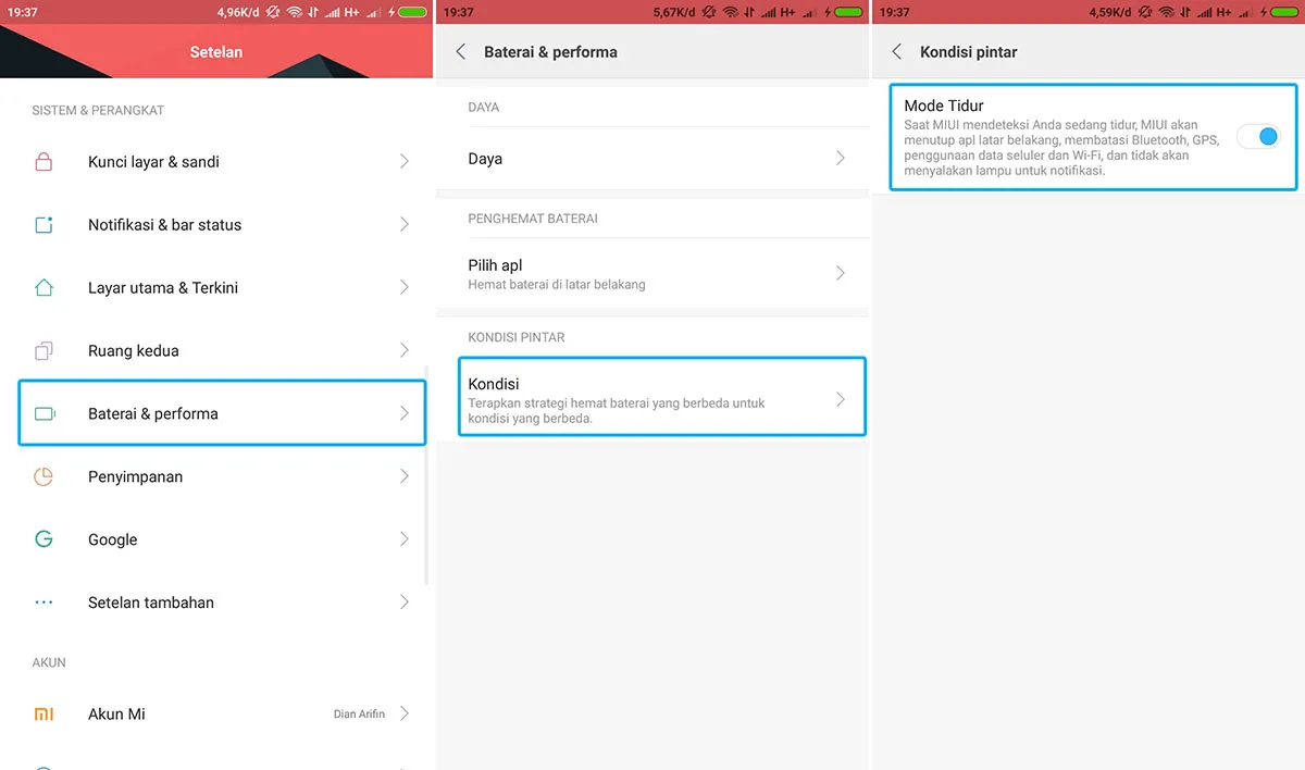 Aktifkan Mode Tidur Baterai Xiaomi