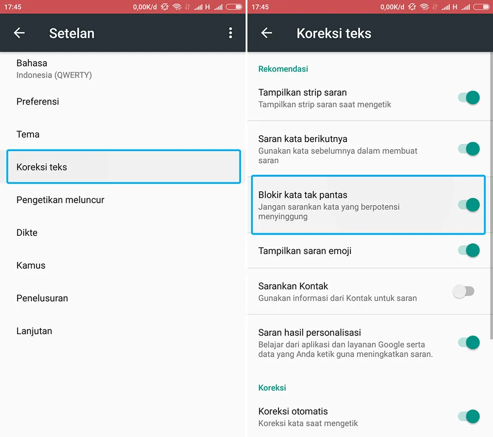 Blokir Kata Tak Pantas Gboard