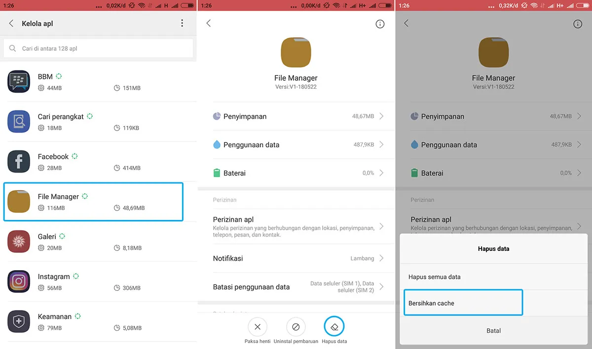 Hapus Cache File Manager Xiaomi