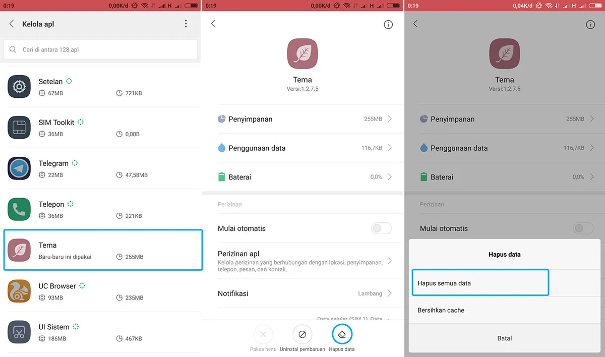 Hapus Data Tema Xiaomi