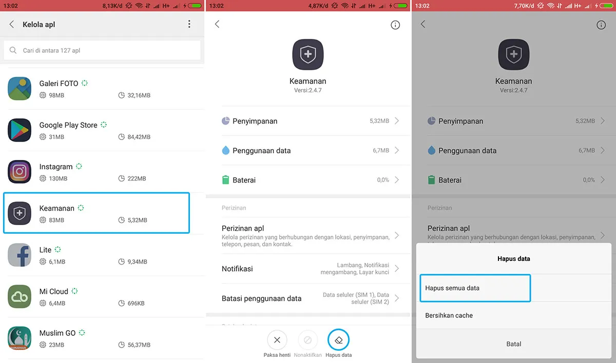 Menghapus Data Keamanan Xiaomi