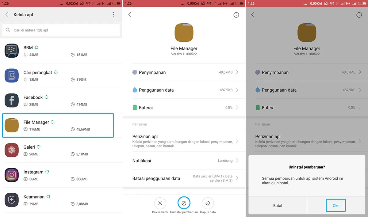 Uninstal File Manager Xiaomi