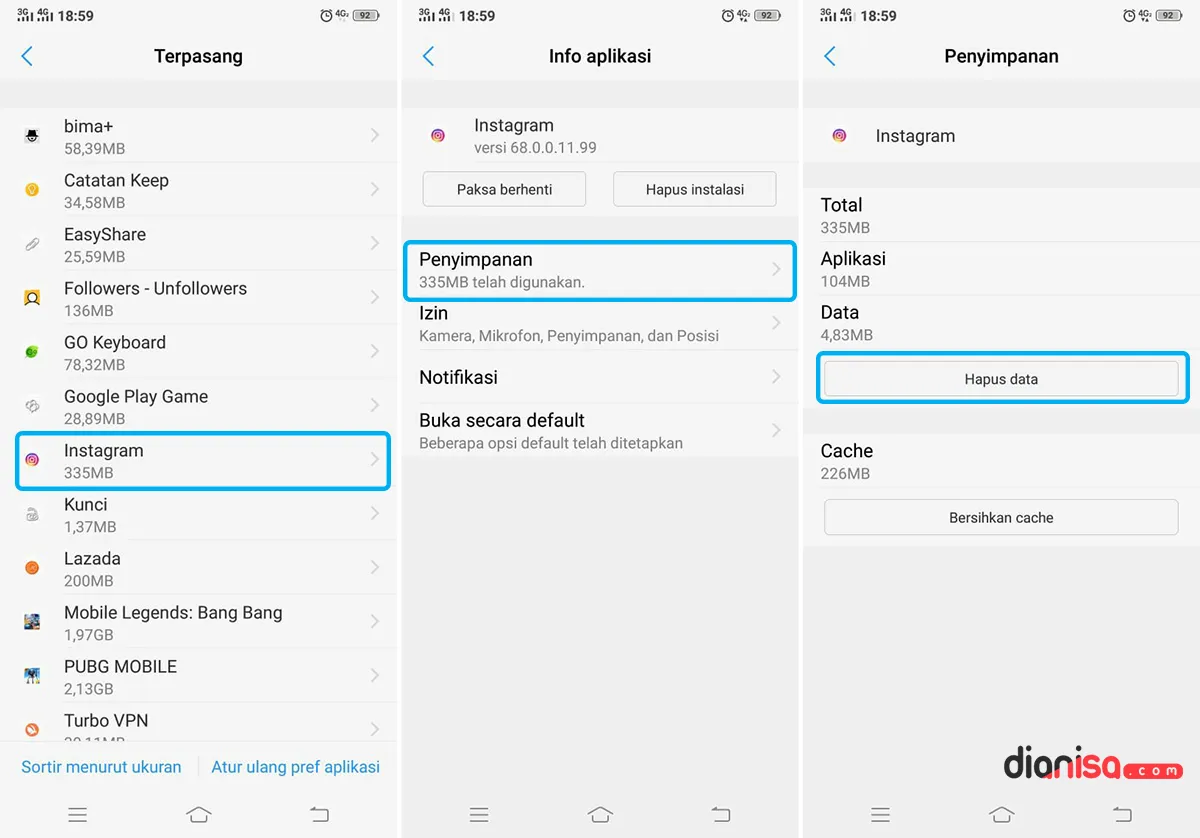 Hapus Data Aplikasi VIVO