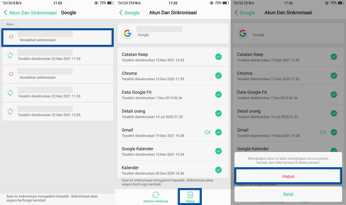 Hapus Akun Google OPPO