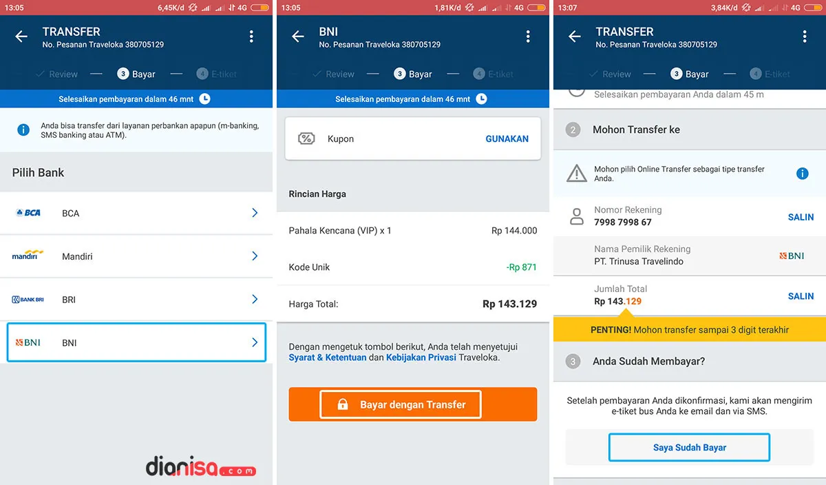 Konfirmasi Pembayaran Tiket - Traveloka 7