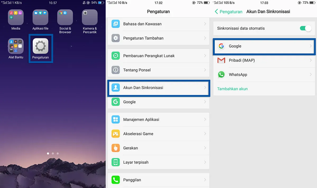 Pilih Akun & Sinkronisasi OPPO