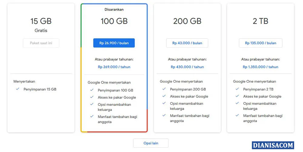 3. Upgrade Penyimpanan Google