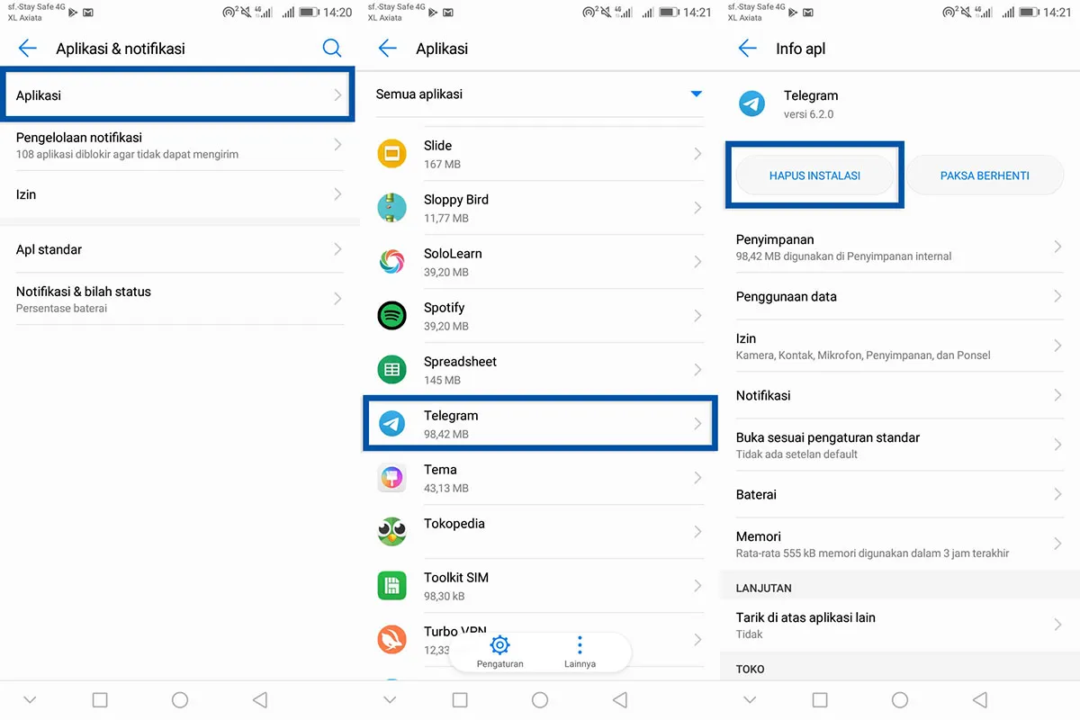 Coba Hapus Aplikasi Telegram
