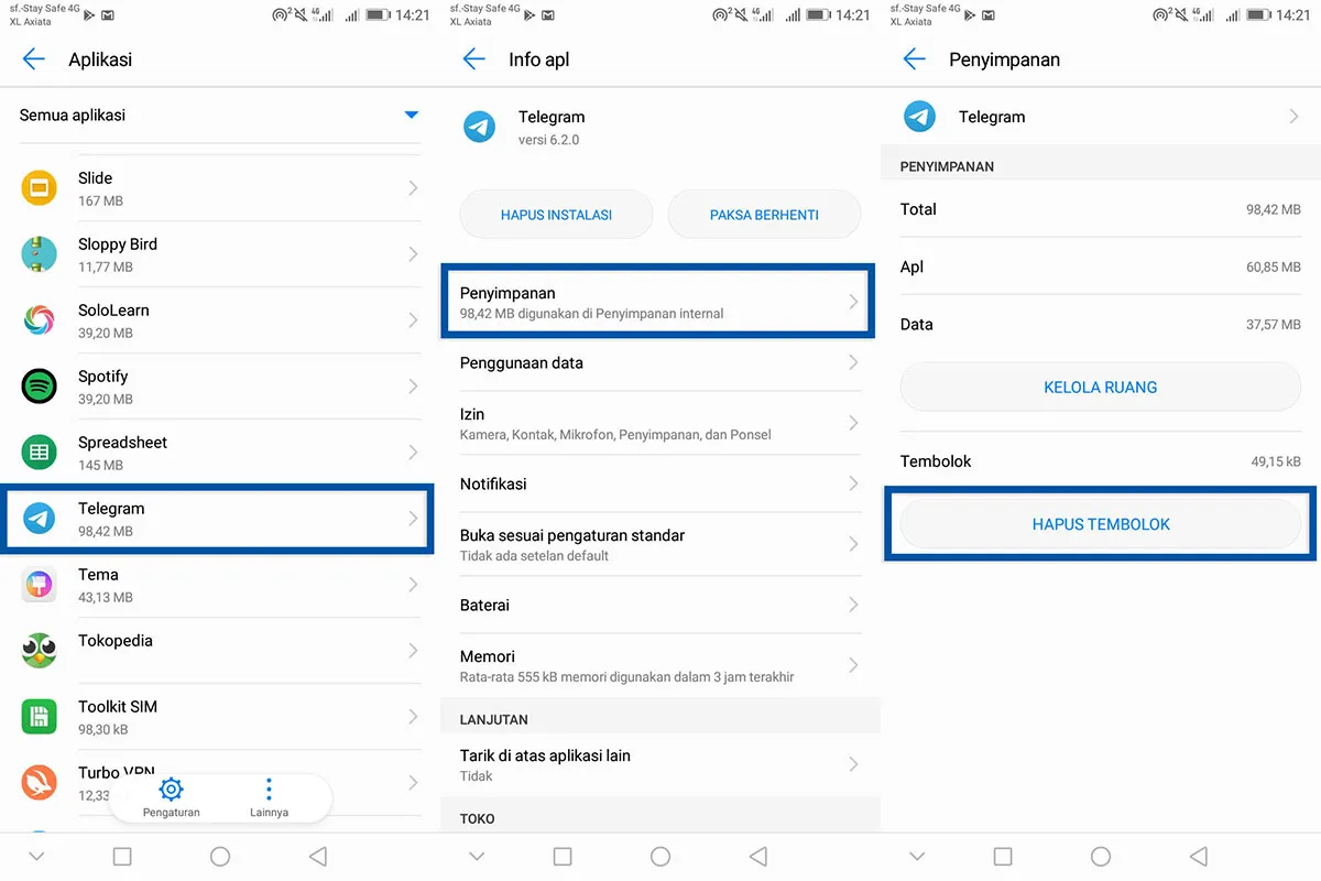 Coba Hapus Cache Aplikasi Telegram