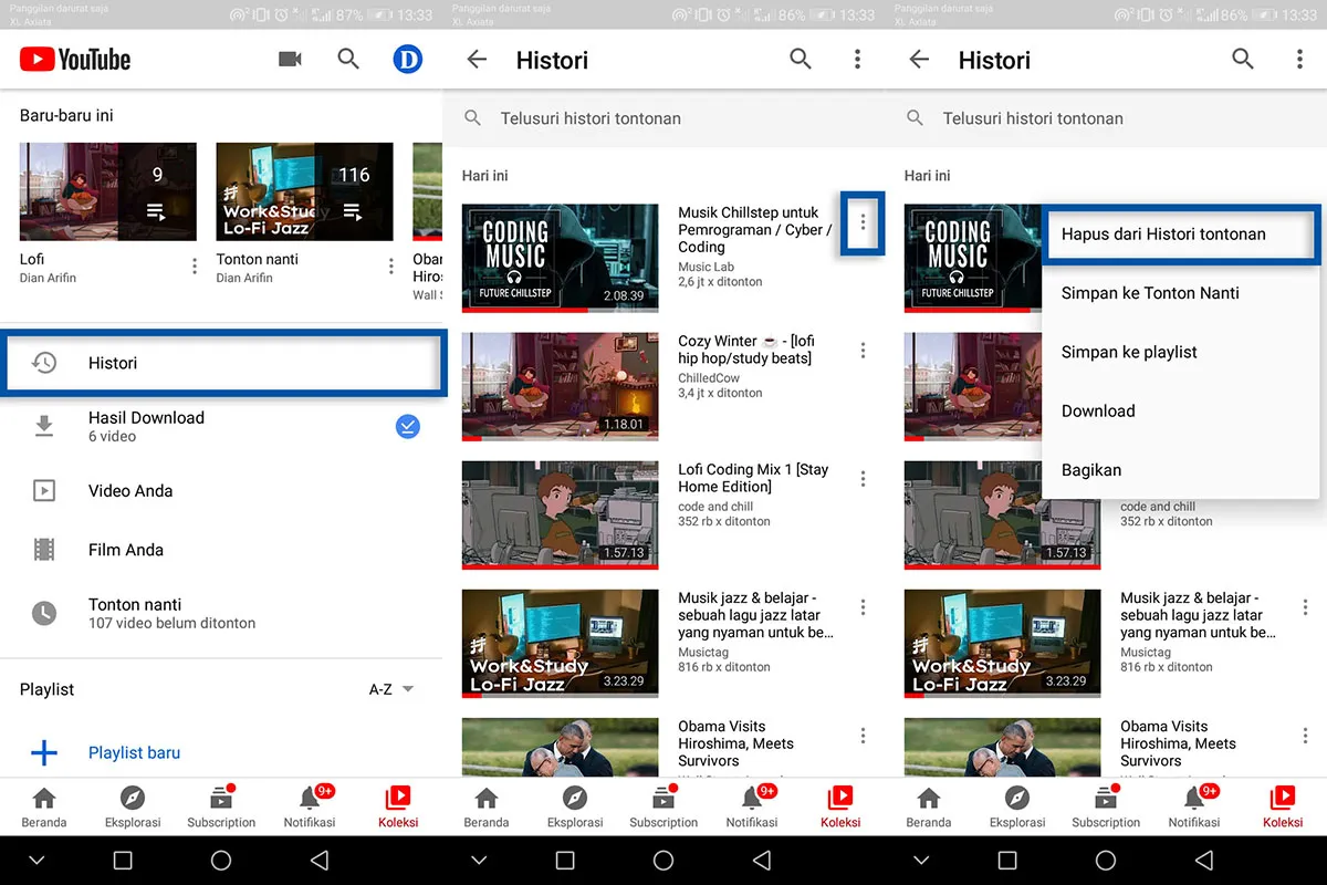 Hapus Histori Tontonan Per Video YouTube