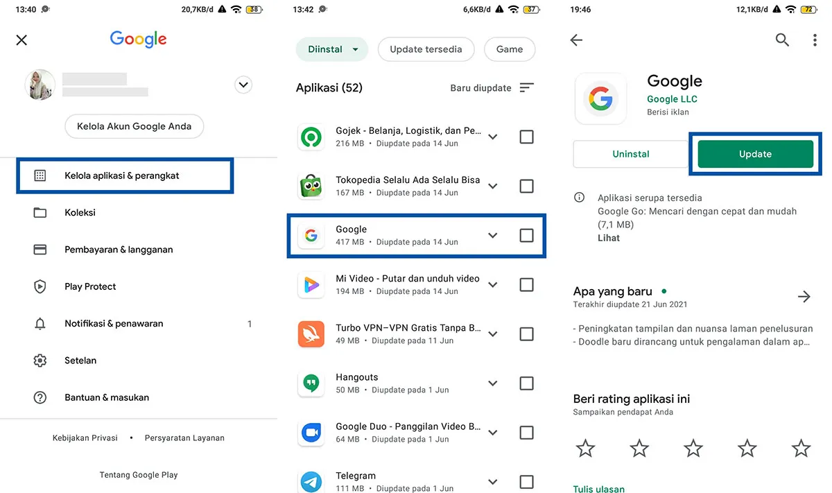Perbarui aplikasi Google