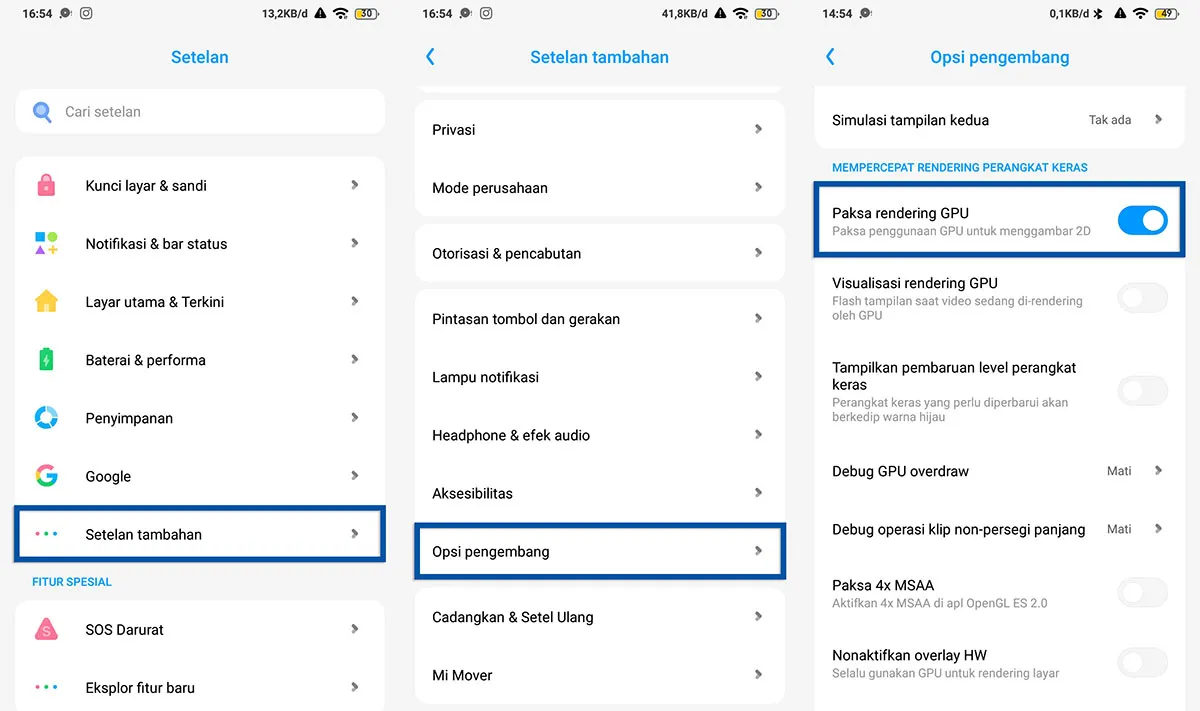 Paksa rendering GPU Android
