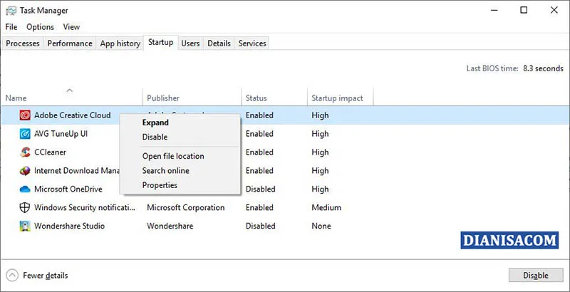 Disable Aplikasi Startup Windows 10