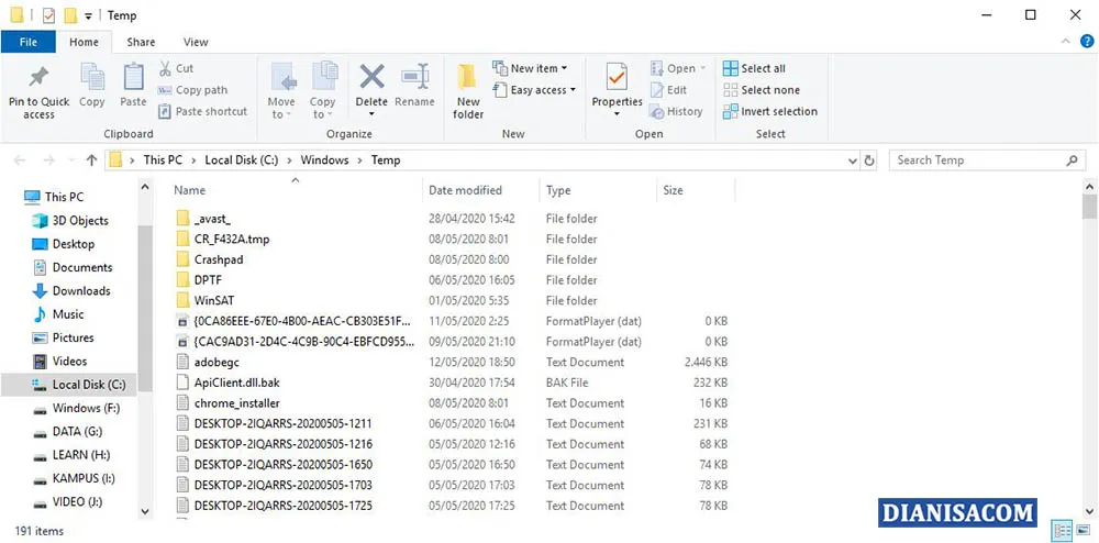 Membersihkan Cache dengan Fitur Temp