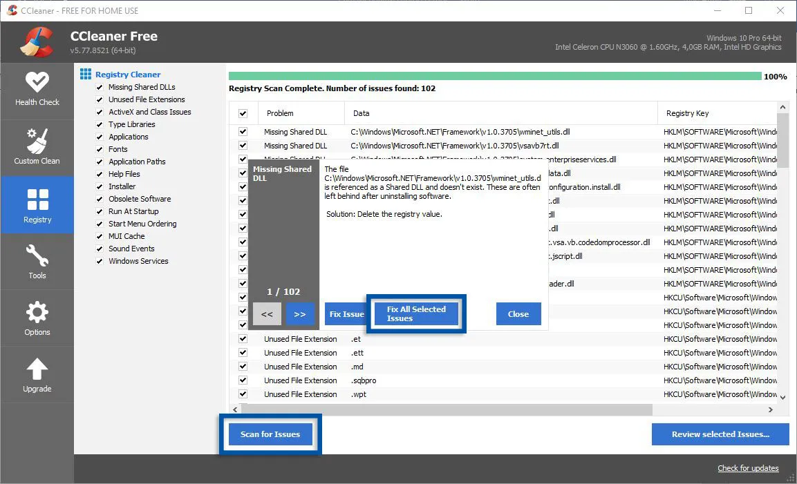 Membersihkan Registry Windows CCleaner