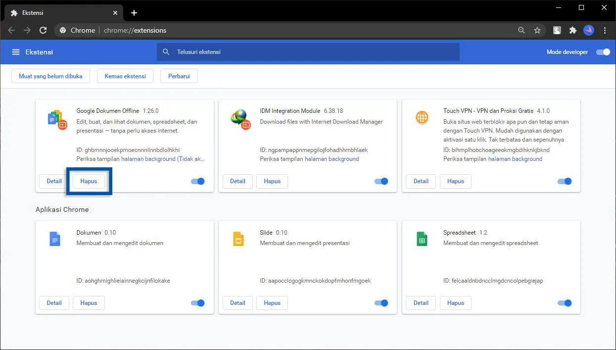Menghapus Ekstensi Google Chrome