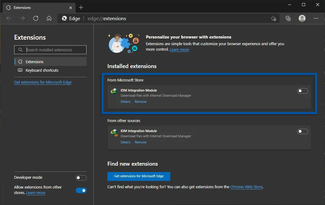 Menghapus Ekstensi Microsoft Edge