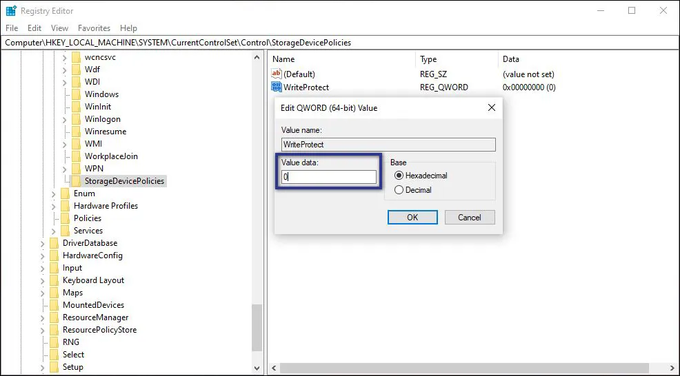 Ubah Value Data WriteProtect