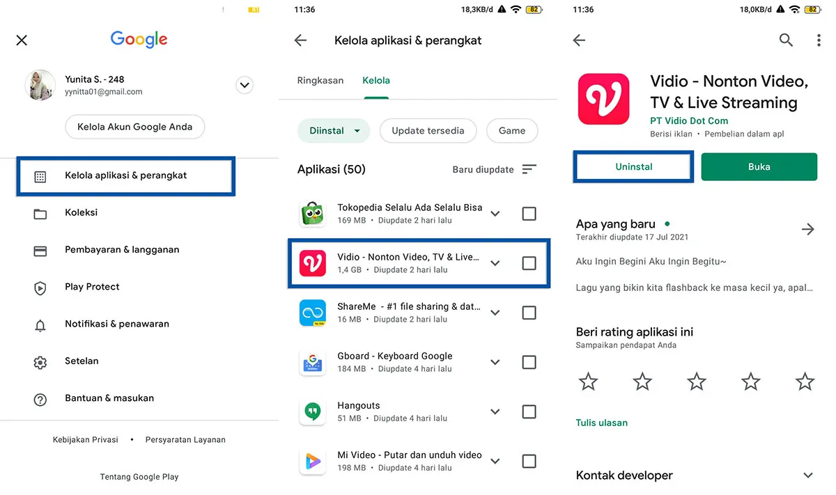 Hapus aplikasi dari Google Play Store