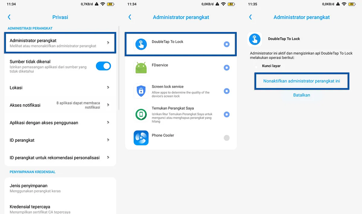 Matikan perizinan Administrator Perangkat