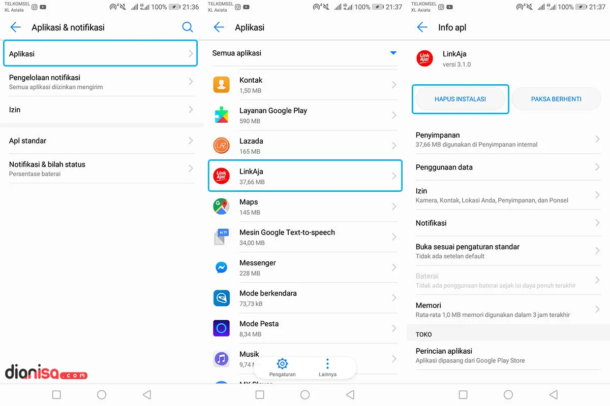 Hapus Aplikasi LinkAja