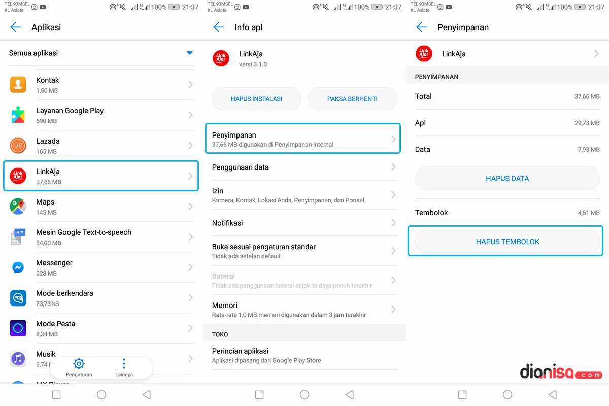 Hapus Cache Aplikasi LinkAja