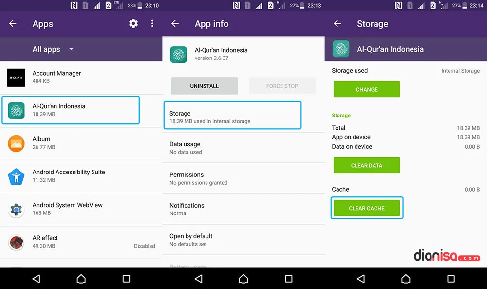 Hapus Cache Aplikasi SONY