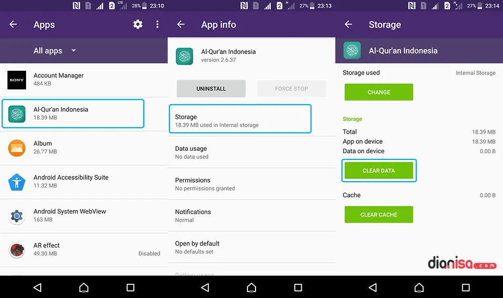 Hapus Data Aplikasi SONY