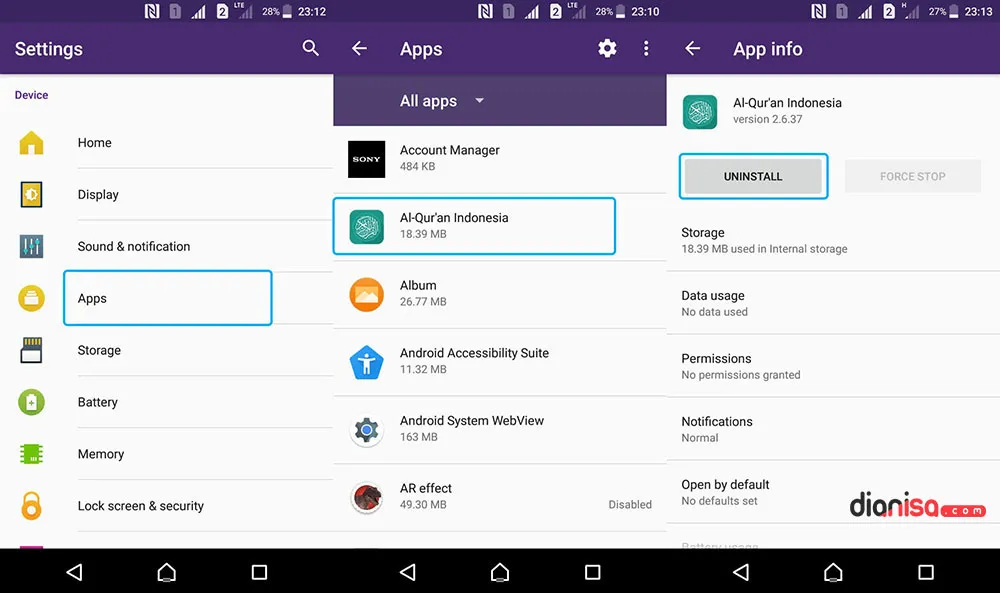 Menghapus Aplikasi SONY